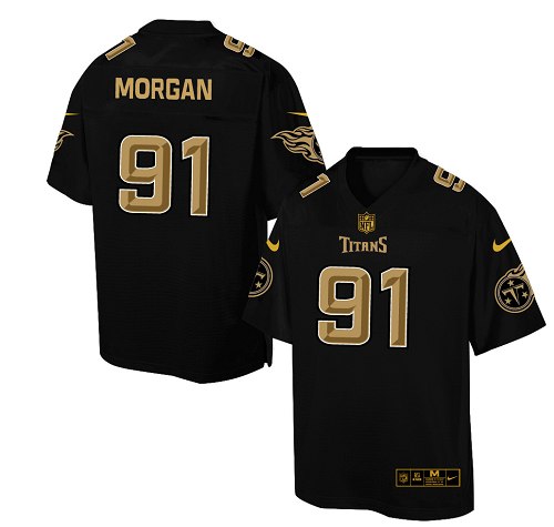 Men's Elite Derrick Morgan Nike Jersey Black - #91 Pro Line Gold Collection NFL Tennessee Titans